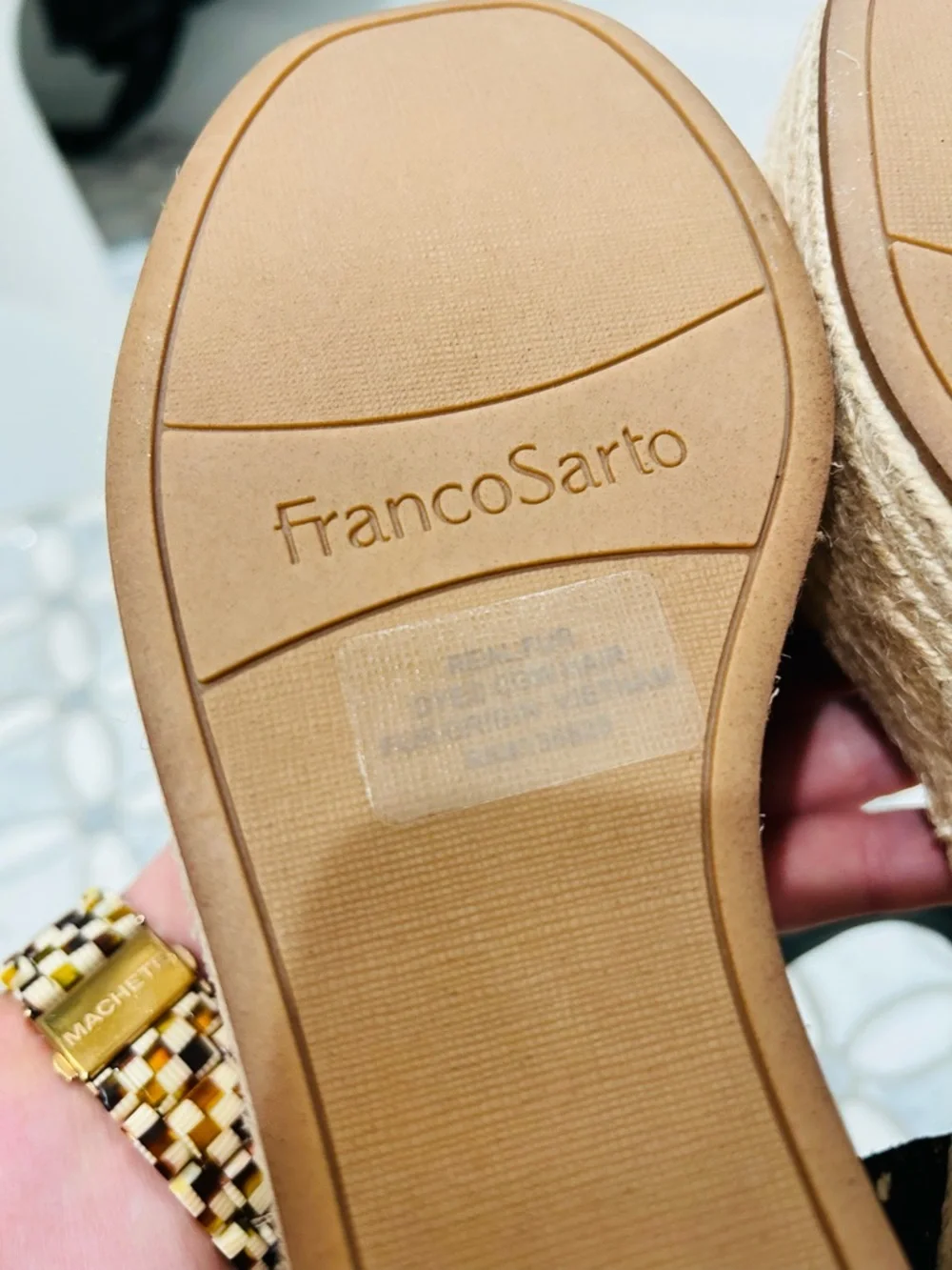Franco Sarto Ben Spotted Calf Hair Leather Platform Jute Espadrille Sandal 8.5